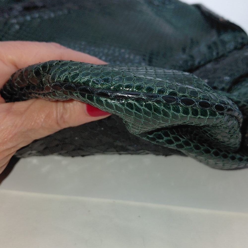 Zagliani Python Snakeskin Green Black Clutch Vgc! - image 7